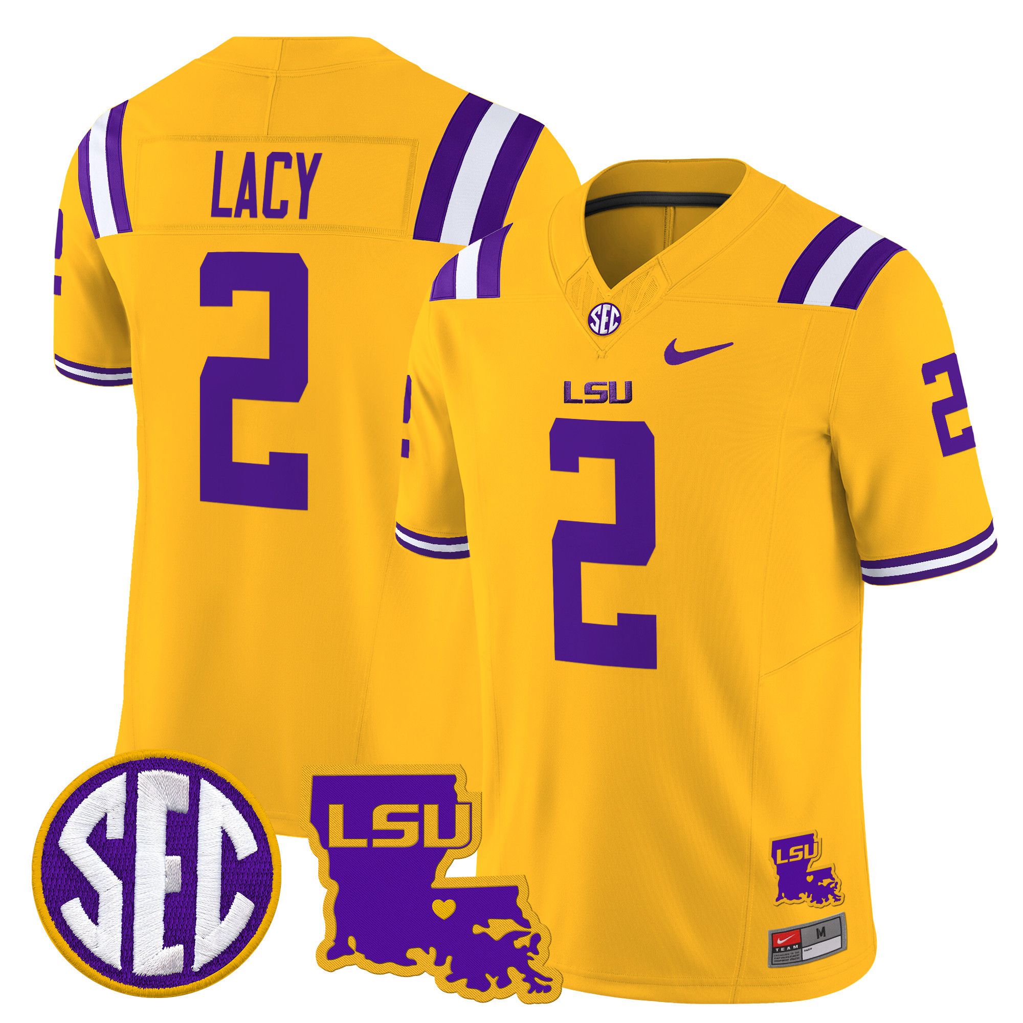 Men LSU Tigers #2 Lacy Yellow 2024 Nike Louisiana Patch Vapor Limited NCAA Jersey